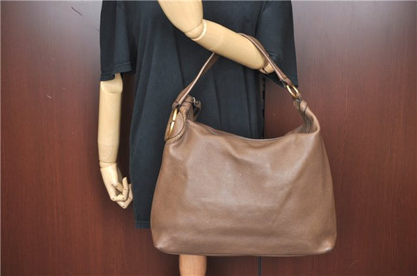 Authentic GUCCI Shoulder Hand Bag Leather Brown J2555