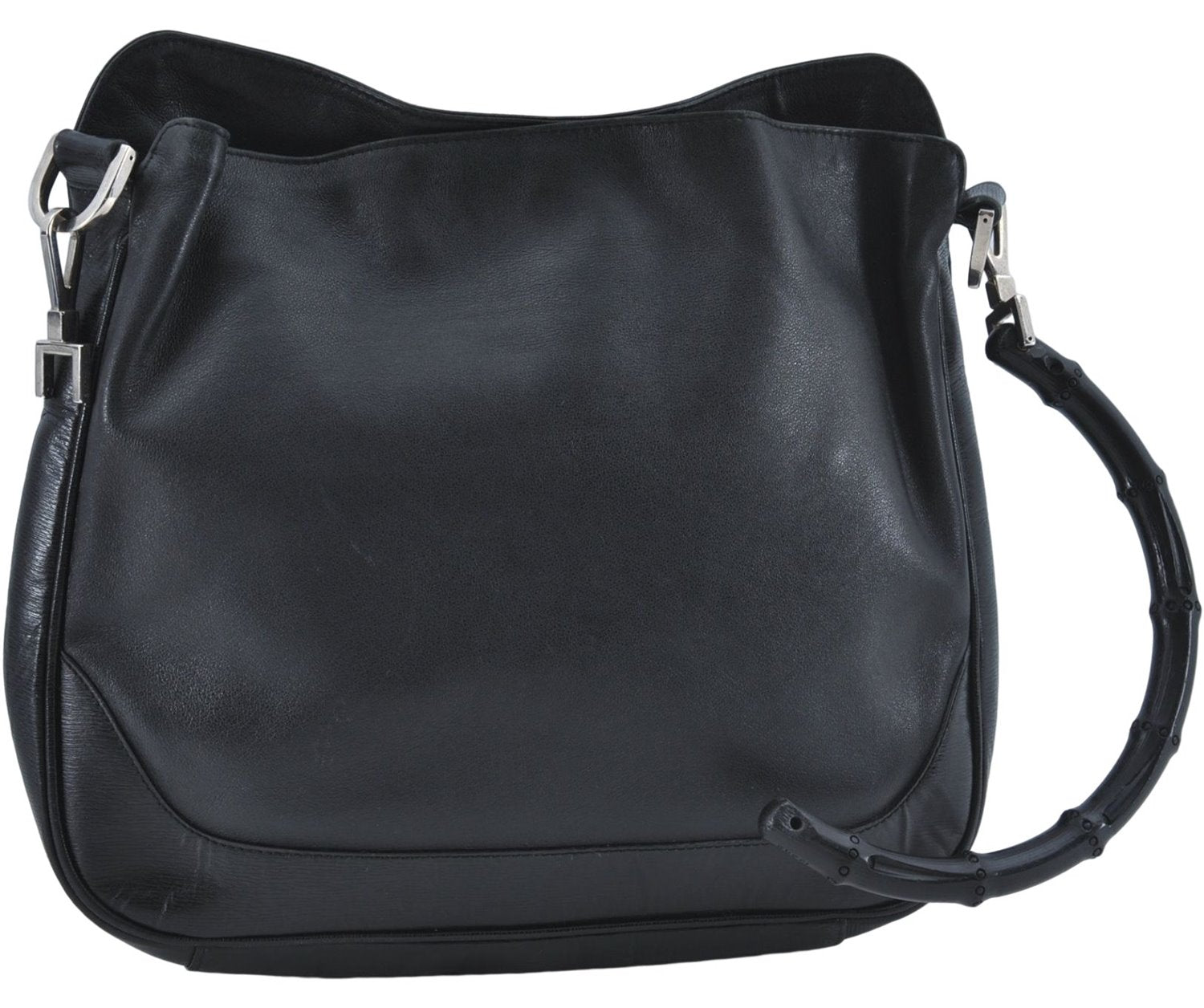 Authentic GUCCI Bamboo Hand Bag Purse Leather 0014095 Black Junk J2561