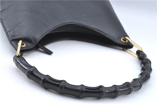 Authentic GUCCI Bamboo Shoulder Hand Bag Purse Leather 0013007 Black J2562