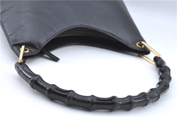 Authentic GUCCI Bamboo Shoulder Hand Bag Purse Leather 0013007 Black J2562
