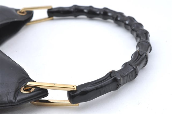 Authentic GUCCI Bamboo Shoulder Hand Bag Purse Leather 0013007 Black J2562