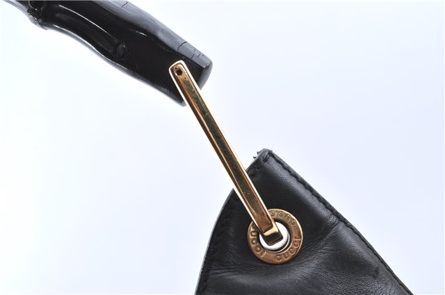 Authentic GUCCI Bamboo Shoulder Hand Bag Purse Leather 0013007 Black J2562