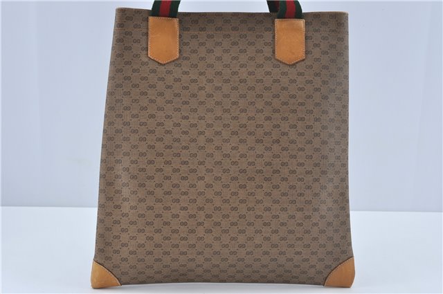 Auth GUCCI Web SherryLine Micro GG PVC Leather Shoulder Tote Bag Brown J2573