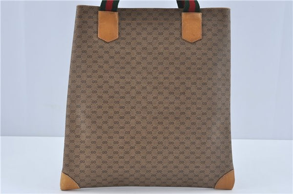 Auth GUCCI Web SherryLine Micro GG PVC Leather Shoulder Tote Bag Brown J2573