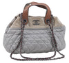 Authentic CHANEL CC Logo Chain Shoulder Hand Tote Bag Leather Gray Brown J2577