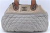 Authentic CHANEL CC Logo Chain Shoulder Hand Tote Bag Leather Gray Brown J2577