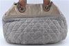 Authentic CHANEL CC Logo Chain Shoulder Hand Tote Bag Leather Gray Brown J2577