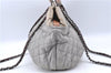 Authentic CHANEL CC Logo Chain Shoulder Hand Tote Bag Leather Gray Brown J2577