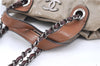 Authentic CHANEL CC Logo Chain Shoulder Hand Tote Bag Leather Gray Brown J2577