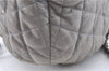 Authentic CHANEL CC Logo Chain Shoulder Hand Tote Bag Leather Gray Brown J2577