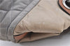 Authentic CHANEL CC Logo Chain Shoulder Hand Tote Bag Leather Gray Brown J2577