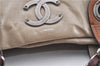 Authentic CHANEL CC Logo Chain Shoulder Hand Tote Bag Leather Gray Brown J2577