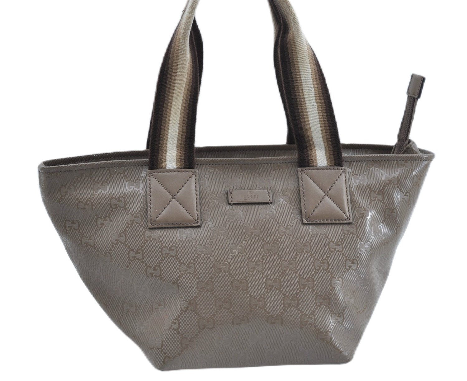 Authentic GUCCI Impreme Hand Tote Bag GG PVC Leather 374433 Beige J2579