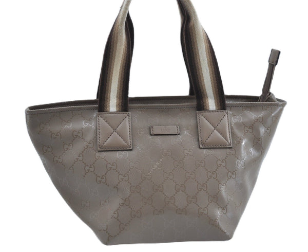 Authentic GUCCI Impreme Hand Tote Bag GG PVC Leather 374433 Beige J2579