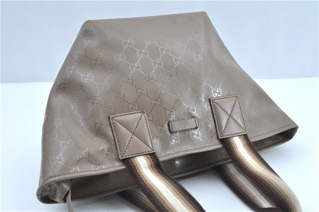 Authentic GUCCI Impreme Hand Tote Bag GG PVC Leather 374433 Beige J2579