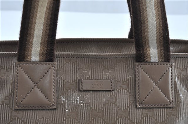 Authentic GUCCI Impreme Hand Tote Bag GG PVC Leather 374433 Beige J2579