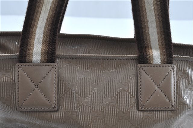 Authentic GUCCI Impreme Hand Tote Bag GG PVC Leather 374433 Beige J2579