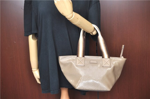 Authentic GUCCI Impreme Hand Tote Bag GG PVC Leather 374433 Beige J2579