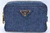 Authentic PRADA Denim Leather Pouch Purse 1N0340 Blue J2610