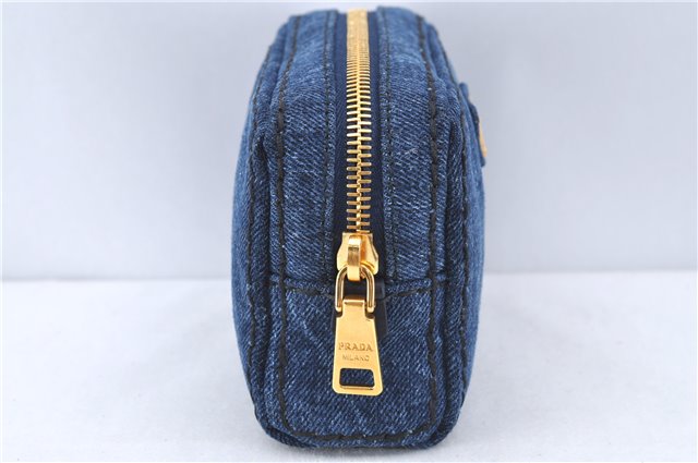 Authentic PRADA Denim Leather Pouch Purse 1N0340 Blue J2610