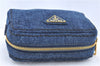 Authentic PRADA Denim Leather Pouch Purse 1N0340 Blue J2610