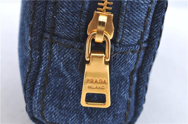 Authentic PRADA Denim Leather Pouch Purse 1N0340 Blue J2610