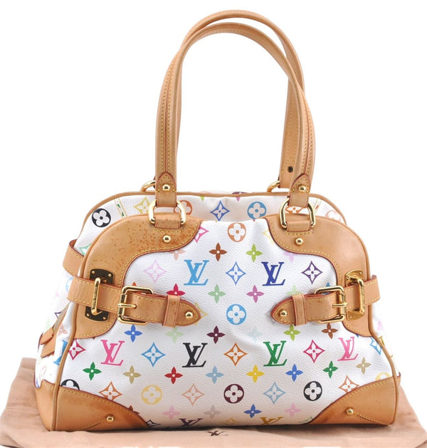 Authentic Louis Vuitton Monogram Multicolor Claudia Hand Bag M40193 White J2615