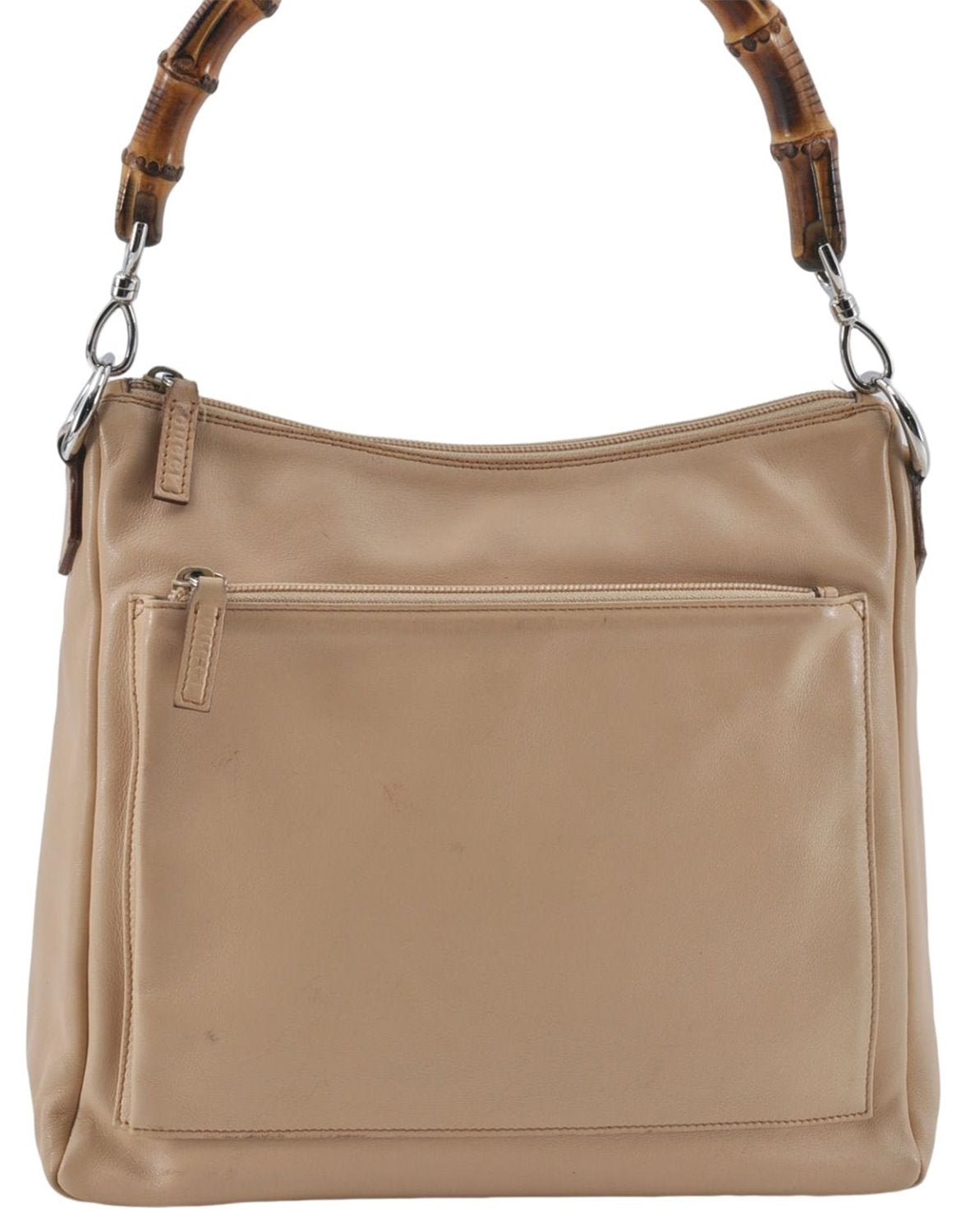 Authentic GUCCI Bamboo Shoulder Hand Bag Purse Leather 0008509 Beige J2616