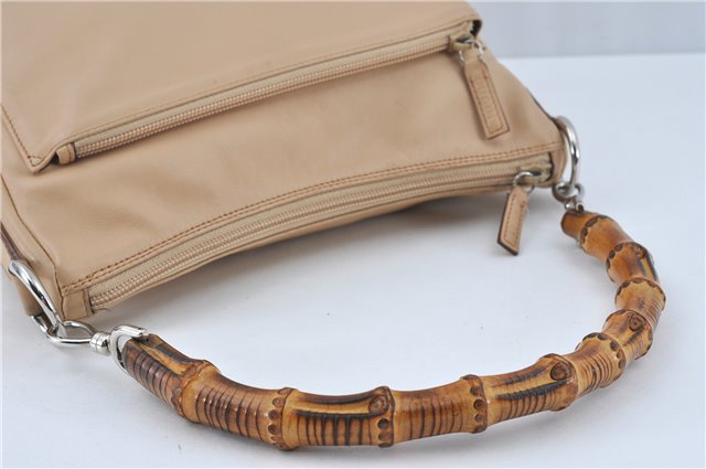 Authentic GUCCI Bamboo Shoulder Hand Bag Purse Leather 0008509 Beige J2616