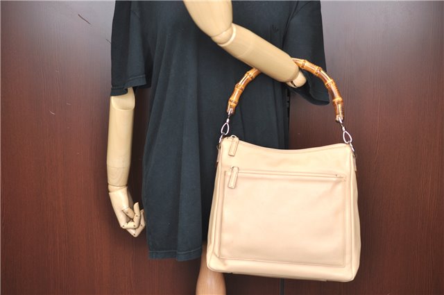 Authentic GUCCI Bamboo Shoulder Hand Bag Purse Leather 0008509 Beige J2616