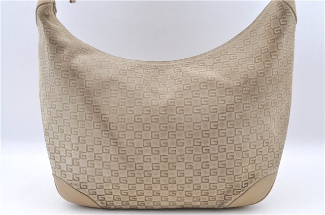 Authentic GUCCI Shoulder Hand Bag Purse GG Suede Leather 0014157 Beige J2624