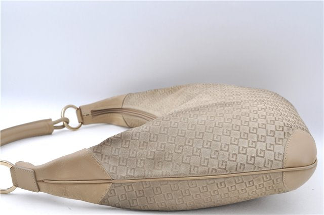 Authentic GUCCI Shoulder Hand Bag Purse GG Suede Leather 0014157 Beige J2624