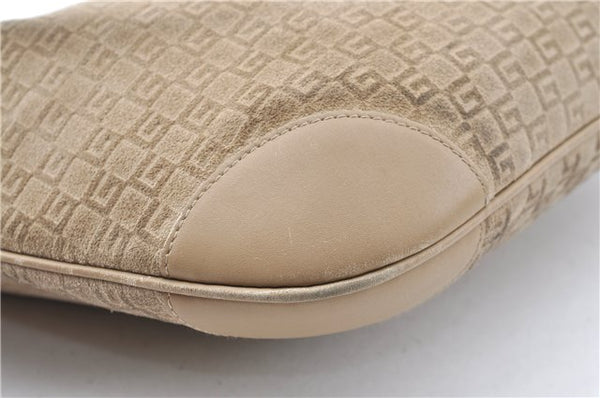 Authentic GUCCI Shoulder Hand Bag Purse GG Suede Leather 0014157 Beige J2624