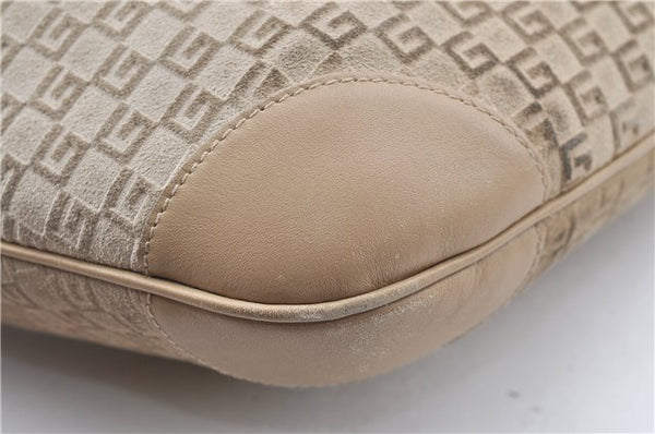 Authentic GUCCI Shoulder Hand Bag Purse GG Suede Leather 0014157 Beige J2624