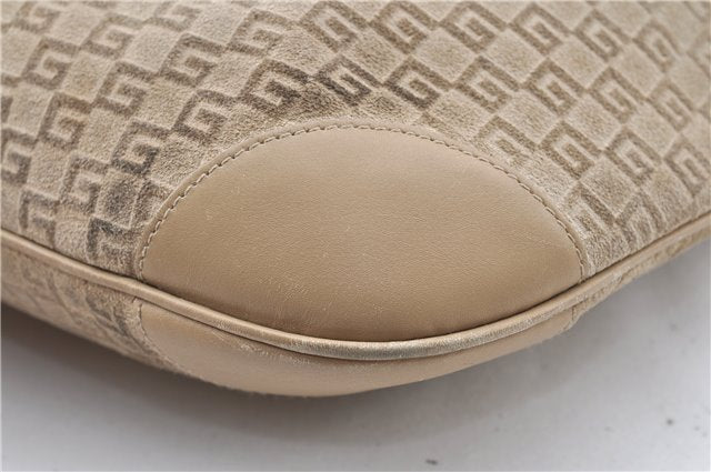 Authentic GUCCI Shoulder Hand Bag Purse GG Suede Leather 0014157 Beige J2624
