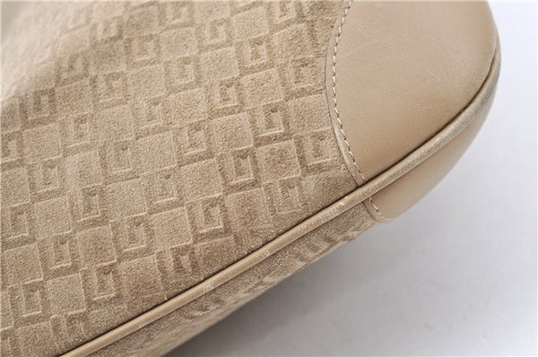 Authentic GUCCI Shoulder Hand Bag Purse GG Suede Leather 0014157 Beige J2624