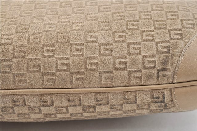 Authentic GUCCI Shoulder Hand Bag Purse GG Suede Leather 0014157 Beige J2624