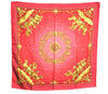 Authentic HERMES Carre 90 Scarf "LOSNVOS" Silk Red Gold J2635