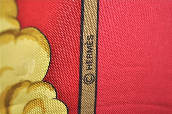 Authentic HERMES Carre 90 Scarf "LOSNVOS" Silk Red Gold J2635