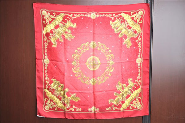 Authentic HERMES Carre 90 Scarf "LOSNVOS" Silk Red Gold J2635