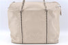 Authentic CHANEL Calf Skin Chain Hand Tote Bag Purse Ivory CC J2640