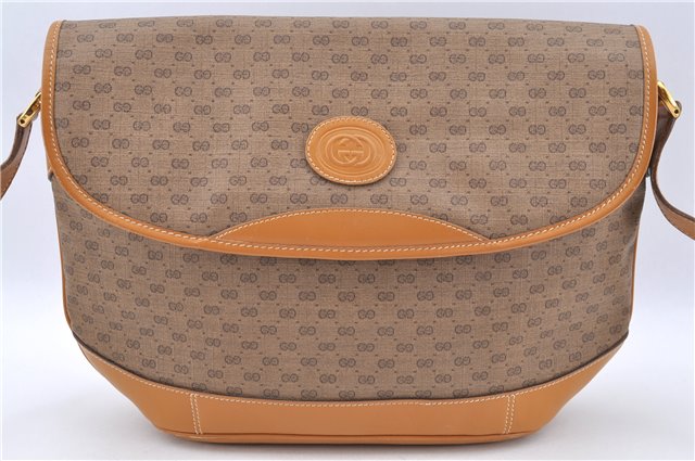 Authentic GUCCI Micro GG PVC Leather Shoulder Cross Body Bag Purse Brown J2641