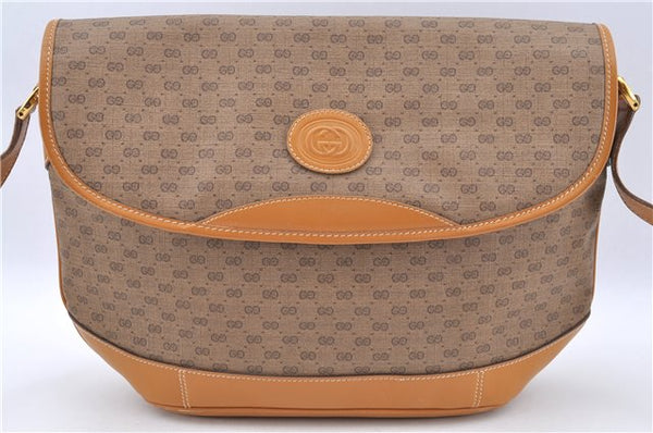 Authentic GUCCI Micro GG PVC Leather Shoulder Cross Body Bag Purse Brown J2641