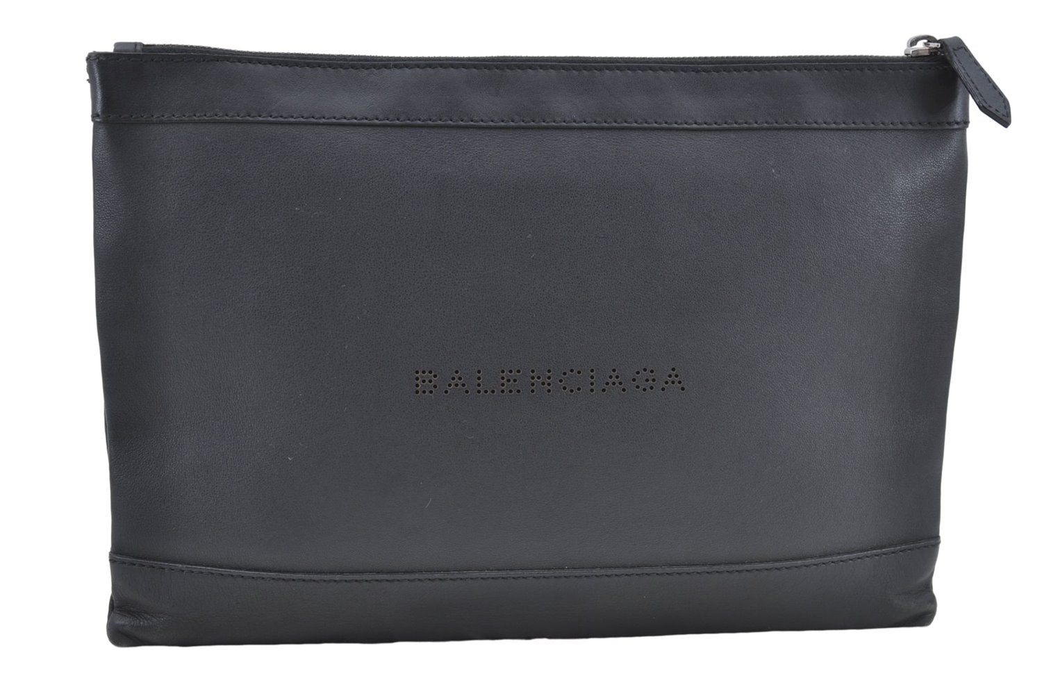 Authentic BALENCIAGA Navy Clip L Clutch Bag Calf Skin 373834 Black J2648