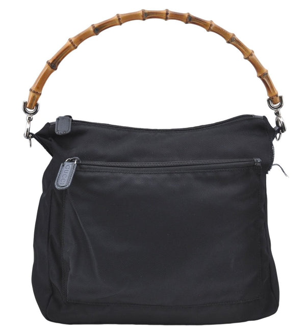 Authentic GUCCI Bamboo Shoulder Hand Bag Nylon Leather Black J2650