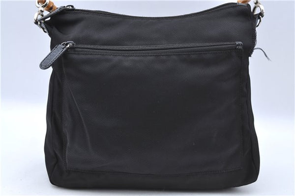 Authentic GUCCI Bamboo Shoulder Hand Bag Nylon Leather Black J2650
