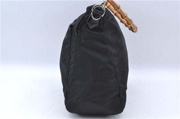 Authentic GUCCI Bamboo Shoulder Hand Bag Nylon Leather Black J2650