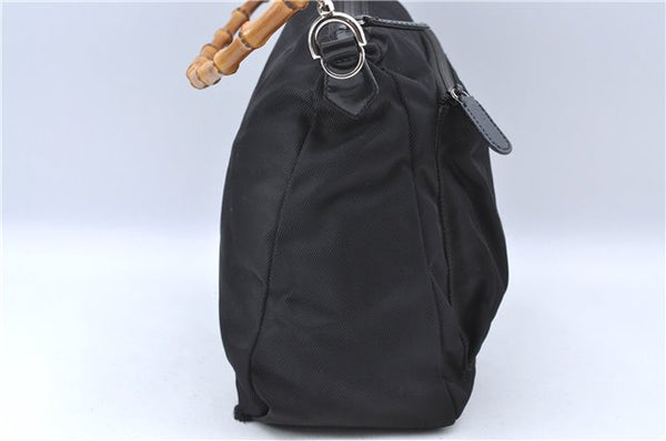 Authentic GUCCI Bamboo Shoulder Hand Bag Nylon Leather Black J2650