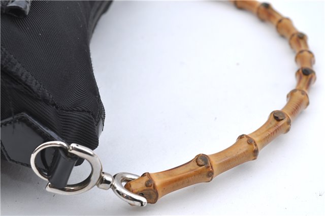 Authentic GUCCI Bamboo Shoulder Hand Bag Nylon Leather Black J2650