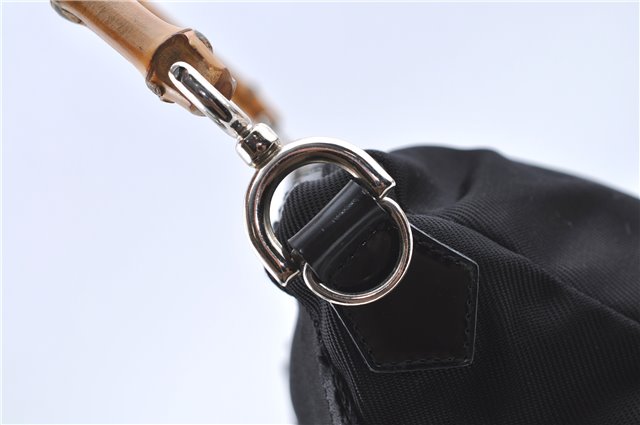 Authentic GUCCI Bamboo Shoulder Hand Bag Nylon Leather Black J2650